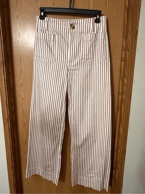eesome White and Brown Striped Wide-Leg Pants